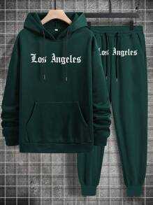 Manfinity Homme Men Plus Letter Print Hoodie And Pants Two-Piece Set