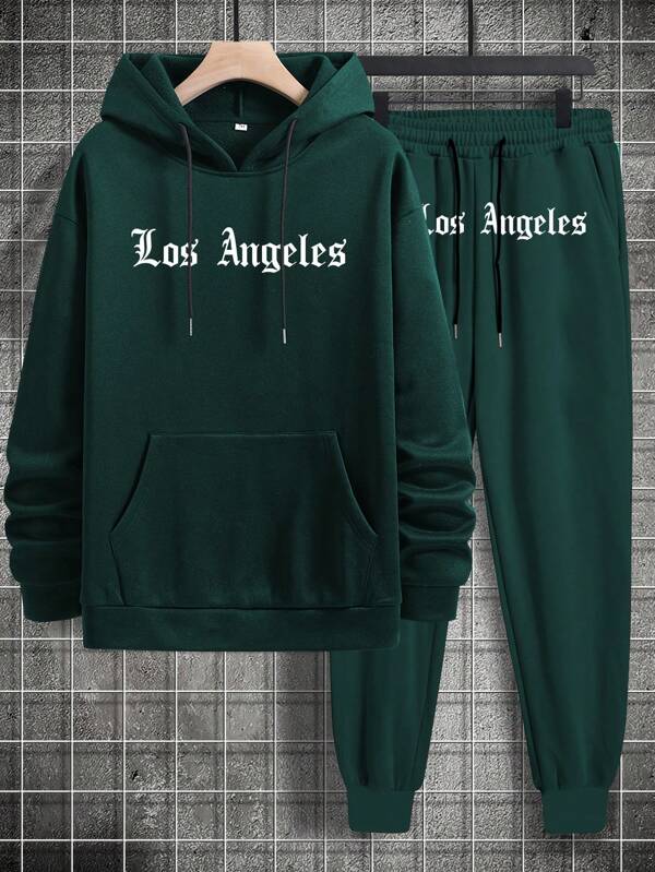 Manfinity Homme Men Plus Letter Print Hoodie And Pants Two-Piece Set