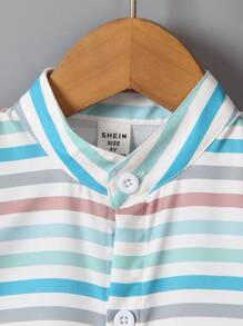 SHEIN Toddler Boys' Striped Shirt And Suspender Pants Set - Multicolor - View 5
