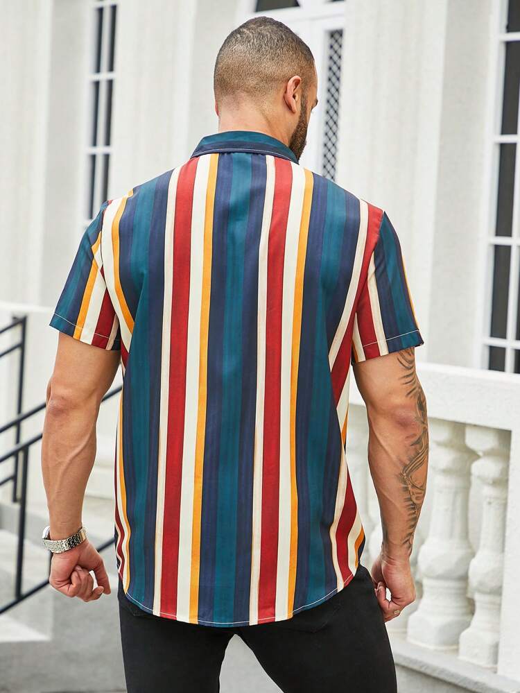 Men'S Plus Size Striped Short Sleeve Shirt