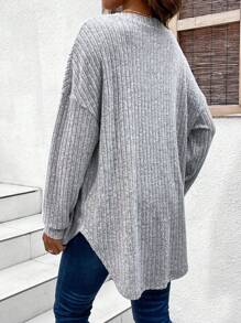 SHEIN 孕妇上扣式落肩长袖 T 恤 - 灰色 - 查看 2