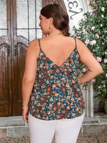 SHEIN Clasi Plus Size Summer Floral Printed Spring Green Cami Top - Green - View 2