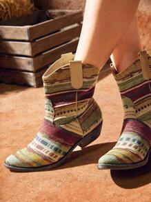 Styleloop Women's Graphic Ankle Boots With Mid-low Chunky Heels - Multicolor - View 5