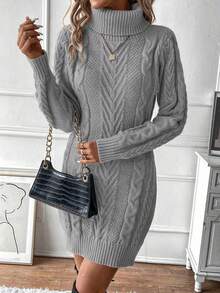 SHEIN LUNE 純色高領毛衣裙 - 灰色 - 查看 3