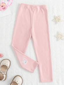 年輕女孩實色彈性褲襪,具有彈性腰帶 - 粉色 - 查看 2