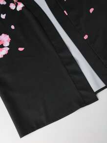 Manfinity LEGND Men's Floral Print Open Front Shirt And Shorts Set , Kimono , Party , Graphic , Husband , Colorful , Japanese Style, Cozy Outfits - Black - View 7