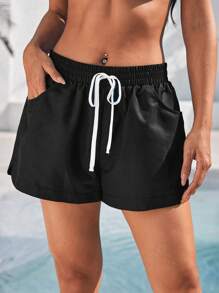 Women's Drawstring Swim Shorts With Pockets Carnival - Black - View 6