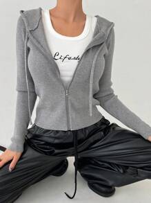 DAZY Women Cardigans Zip Rib-Knit Casual - Grey - View 4