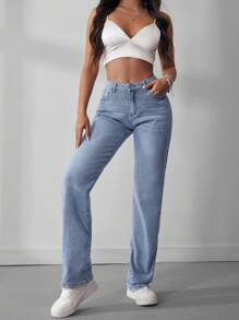 SHEIN EZwear 女式直筒牛仔褲