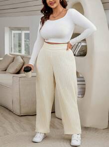 Calvaya Kích thước lớn Màu thuần Eo cao Quần - Màu be - Xem 5