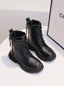 Botas de invierno para niñas, grandes, botas planas de combate de puntera redonda para niños, botas de princesa hasta el tobillo para niñas