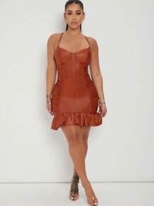 Hauture Vestido Ajustado Con Ribete De Volantes Y Fruncido En El Costado Del Cuerpo