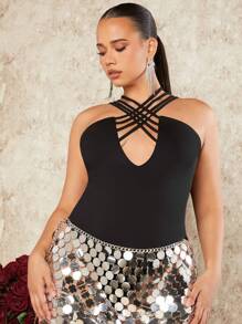 SHEIN BAE 大尺碼女士重疊式頸後連體衣