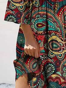 EMERY ROSE Plus Size Paisley Print Dress For New Year Clothes - Red - View 3