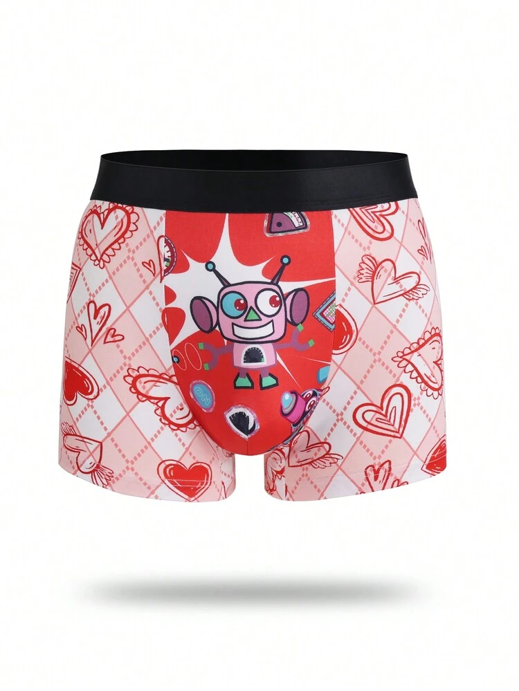 Men's Cartoon Print Color Block Waist Boxer Shorts