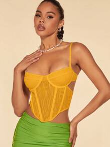 SHEIN BAE 女士网眼不对称下摆吊带背心 - 黃色 - 查看 1