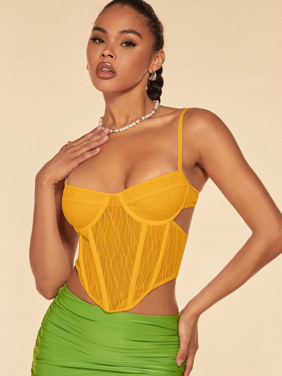 SHEIN BAE 女士网眼不对称下摆吊带背心 - 黃色 - 查看 1