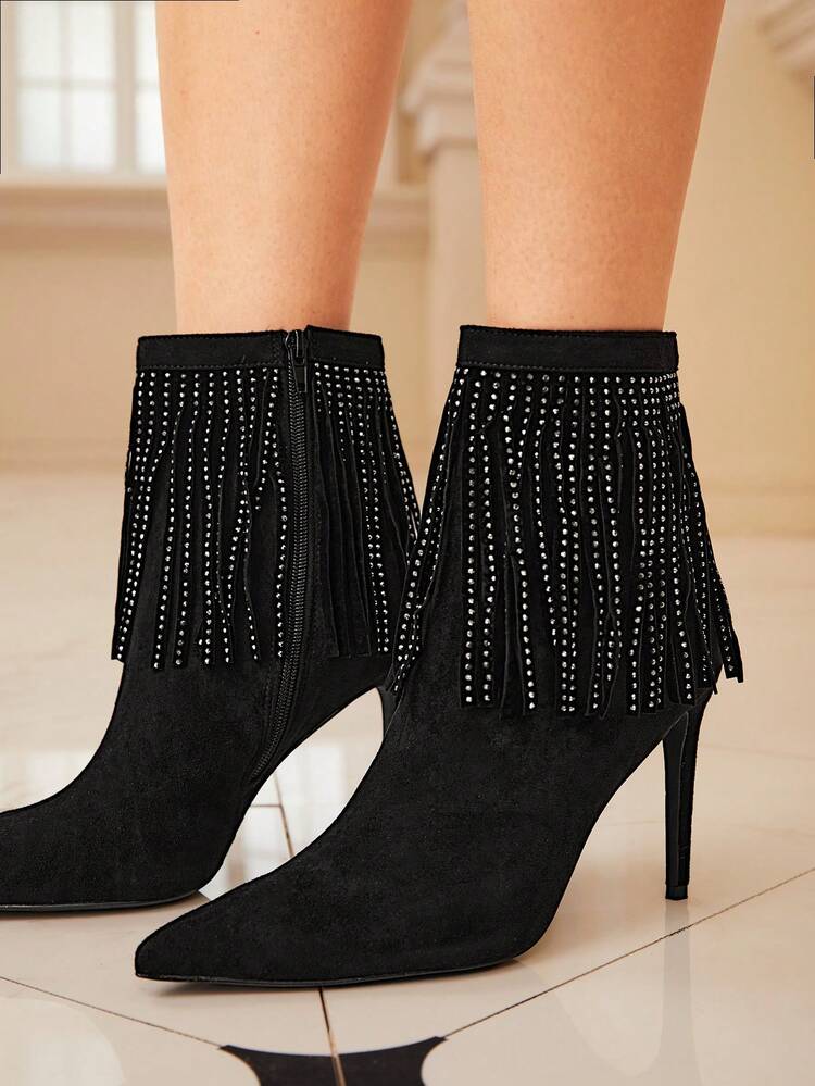 Rhinestone Decor Stiletto Heeled Boots