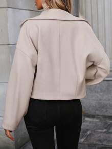 SHEIN LUNE 女士襯衫式雙排釦羊毛外套 - 杏色 - 查看 2