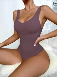 Women's Backless Waist Cincher Solid Color Bodysuit - Mauve Purple - View 5