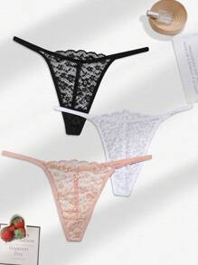 3 cái/bộ Của phụ nữ Ren Quần lót Thong Quần lót không đường may Đồ lót - Nhiều màu - Xem 1