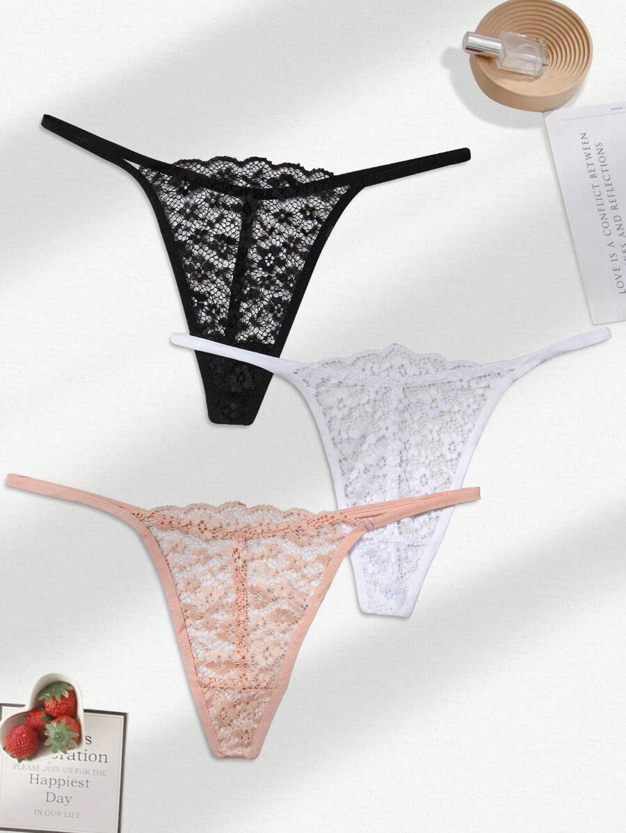 3 cái/bộ Của phụ nữ Ren Quần lót Thong Quần lót không đường may Đồ lót - Nhiều màu - Xem 1
