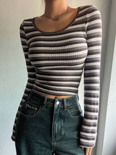 DAZY Women's Striped Long Sleeve T-Shirt