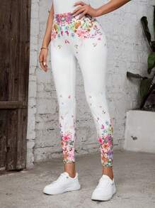 SHEIN LUNE Flower Print Leggings For Women - Multicolor - View 4