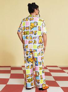 GARFIELD | SHEIN 大尺碼卡通短袖上衣和褲子睡衣套裝 - 彩色 - 查看 2