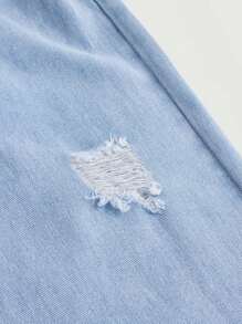 SHEIN Teenage Girls' Distressed Wide Leg Jeans - Light Wash - View 4