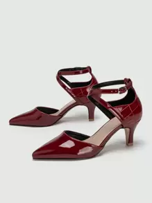 Fall/Winter Women's Pointed Toe Hollow Criss-Cross Strap Daily High Heels,Elegant,Kitten Heels,Party - Burgundy - View 2