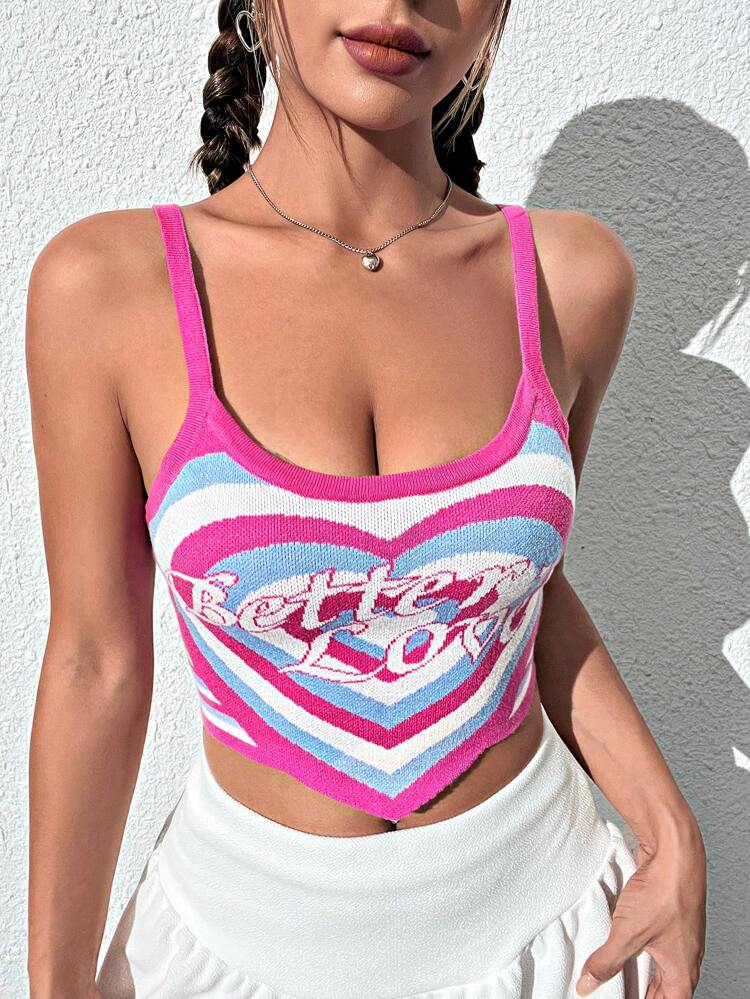 Women's Casual Knitted Sweater With Heart And Letter Print