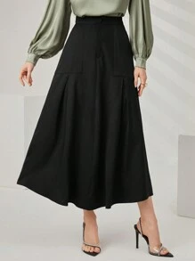 Mulvari 女性高腰斜口袋裙 - 黑色 - 查看 6