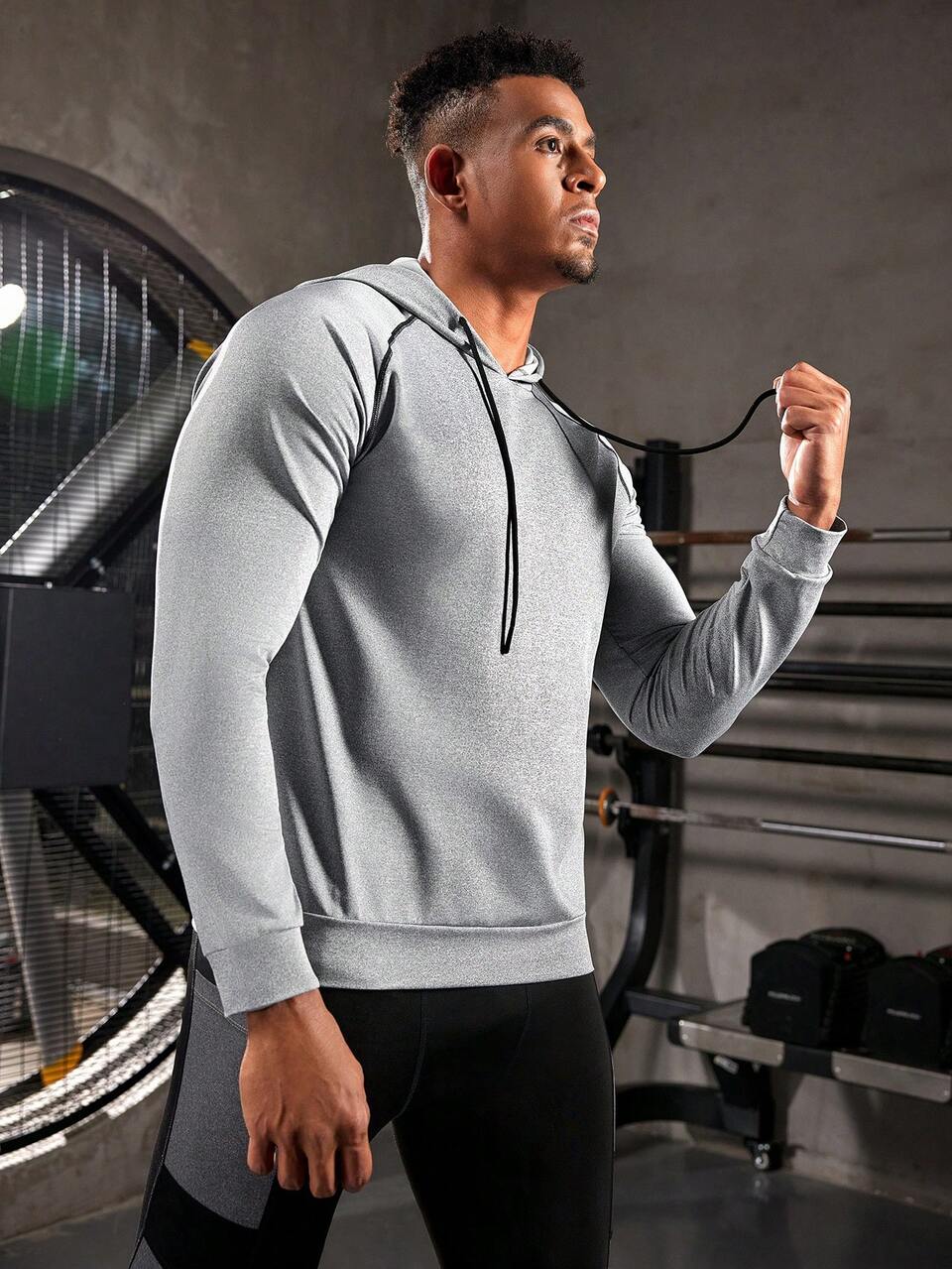Boyfriend Style Men's Drawstring Hooded Sports Sweatshirt,Gray Winter Athleisure Gym Wear,Workout Clothes For Men