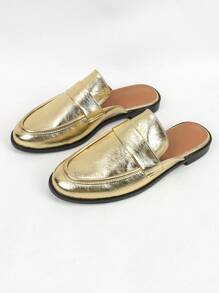 Mules de punta cerrada de color dorado para mujer, zapatos planos tipo mocasín - Dorado - Ver 5