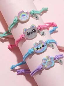 ROMWE Kawaii 4 cái/bộ Dễ thương Mèo Đàn hồi Tình bạn Vòng tay , Hoàn hảo Đối với Bữa tiệc ngày lễ Món quà - Nhiều màu - Xem 1