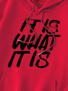 SHEIN EZwear 女款標語印花連帽衫 - 紅色 - 查看 4