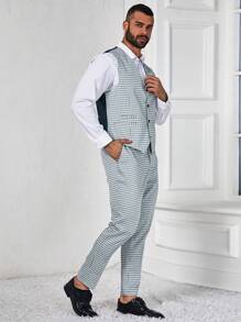 Manfinity Mode 男士加大碼棋格背心和褲子套裝 - 綠色 - 查看 4