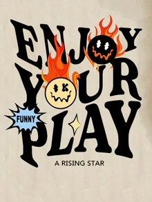 Manfinity RebelGame Áo nỉ nam dệt kim có in khẩu hiệu - Màu Khaki - Xem 4