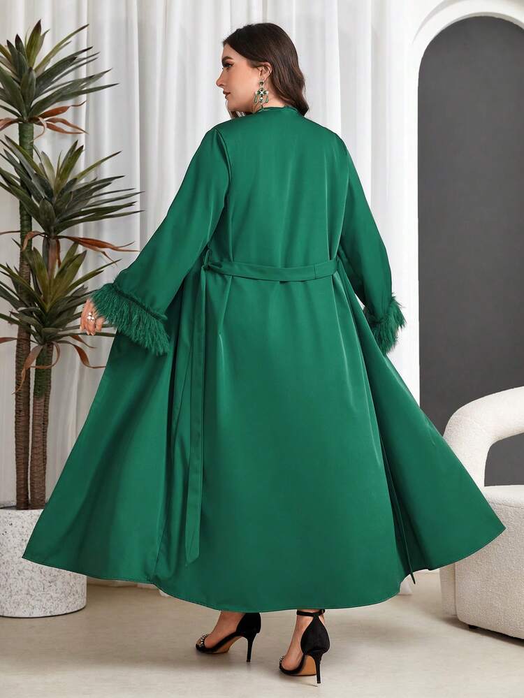 Plus Size Solid Color Halter Neck Dress With Sleeve Cuff Coat Two-Piece Set 2 Piece Set