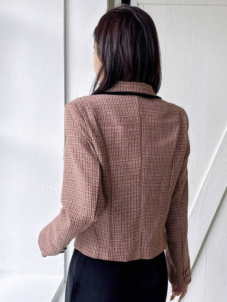 Ladies' Plaid Lapel Collar Contrast Color Edge Coat Women Blazers,Fall Women Clothes Business Attire