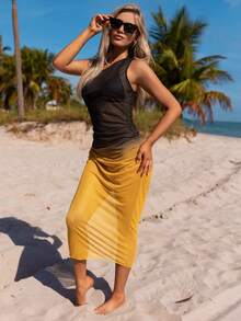 SHEIN Swim Women's Gradient Mesh One Shoulder Pleated Cover Up Carnival - Multicolor - View 4