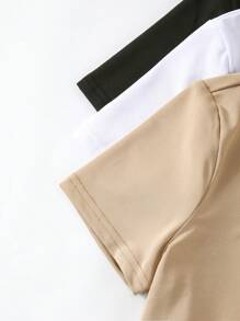 SHEIN Unity 女士圓領短袖上衣 - 卡其色 - 查看 4