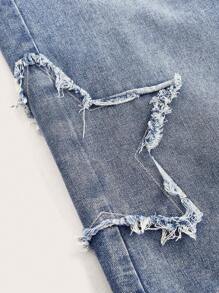 ROMWE Grunge Punk 女式复古街头风格宽松牛仔七分裤，带有中性五角星贴花，学校