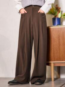 FRIFUL Women'S Loose Wide Leg Pants With Two Pockets - Brown - View 10