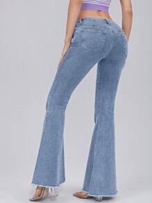 SHEIN ICON Women's Flared Jeans - Light Wash - View 2