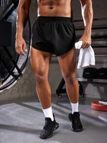Manfinity Sport PWRUP Shorts deportivos informales de cintura elástica de unicolor para hombre, shorts para gimnasio, pantalones cortos tipo jogger