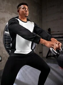 Gym Rark 男友风男士拼色圆领长袖运动卫衣 男友风男士卫衣 - 黑與白 - 查看 5