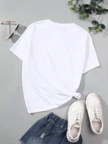 SHEIN Essnce 女性心形印花短袖t恤 - 白色 - 查看 2