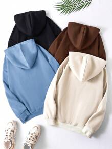 SHEIN Unity Solid Color Fleece Hoodie With Drawstring - Multicolor - View 2